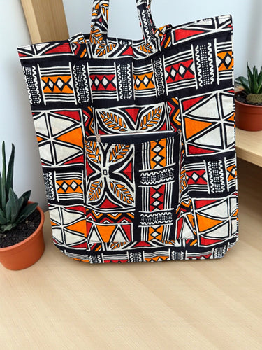 Shopper Tasche mit Afrikanischem Print - Orange - Wiederverwendbare Einkaufstasche aus Baumwolle