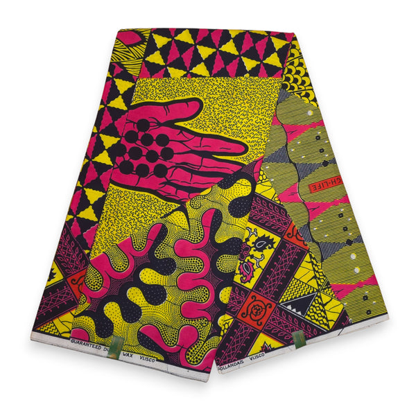 VLISCO Stoff Hollandais Afrikanischer Wax print - Rosa Limette High-Life VL04111.023