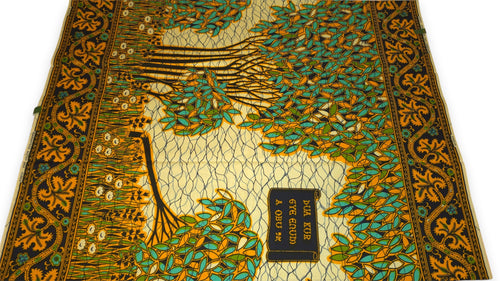 VLISCO Stoff Hollandais Afrikanischer Wax print - Türkis Gelb Fallen tree VL00562 Limited Edition