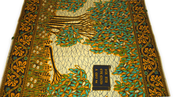 VLISCO Stoff Hollandais Afrikanischer Wax print - Türkis Gelb Fallen tree VL00562 Limited Edition