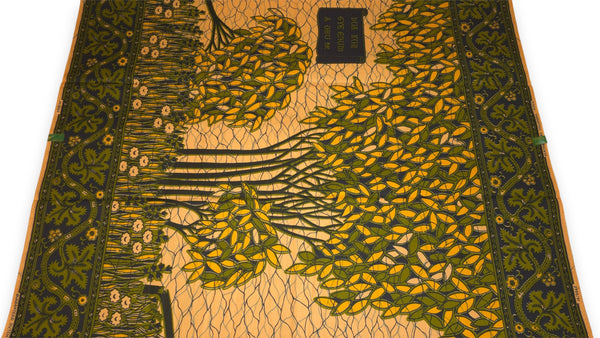 VLISCO Stoff Hollandais Afrikanischer Wax print - Grün Gelb Fallen tree VL00562 Limited Edition