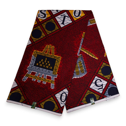 VLISCO Stoff Hollandais Afrikanischer Wax print - Dunkelrot ABC Alphabet VL00017-294