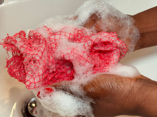 Afrikanischer Schwamm / Net sponge - traditioneller African Sapo Sponge - Senf