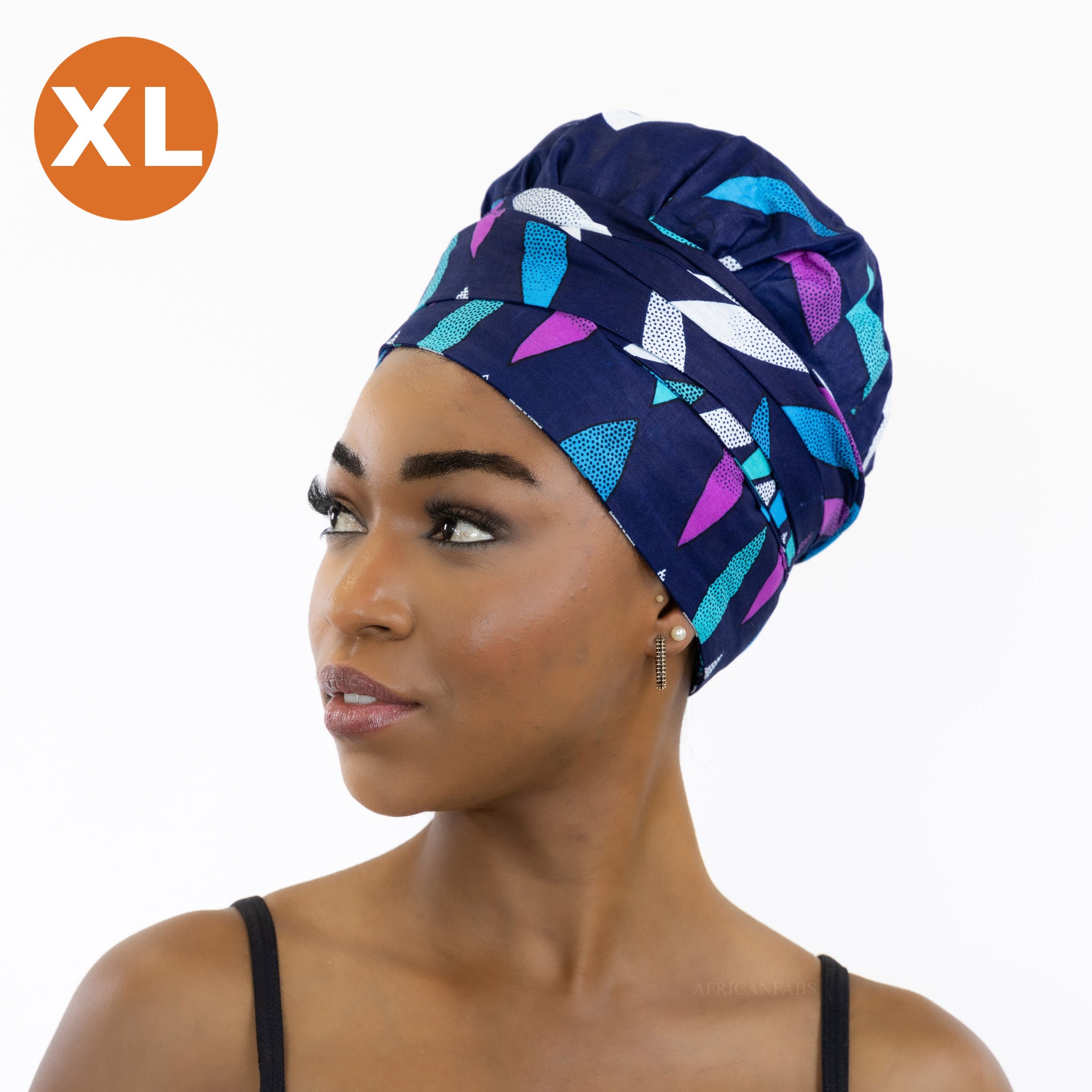 XL Easy headwrap / einfaches Kopftuch - Satinfutter - Blau / rosa sunburst