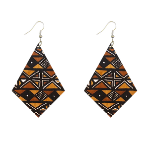 Afrikanische Print Ohrringe | Kente braun Rhombusförmig 