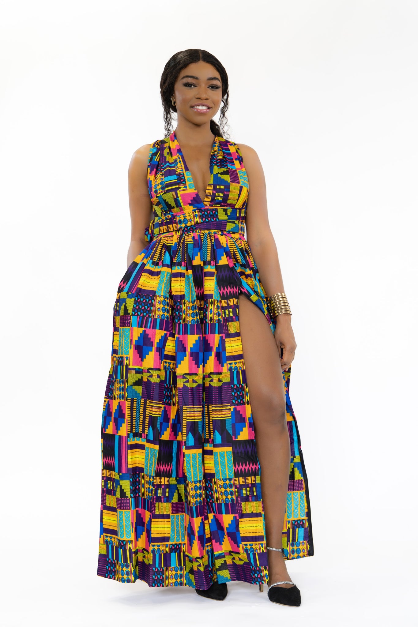 Afrikanischer Print  Infinity Multiway Maxikleid in / Multicolor Lila / Rosa kente