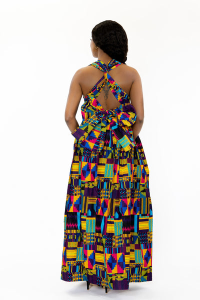 Afrikanischer Print  Infinity Multiway Maxikleid in / Multicolor Lila / Rosa kente