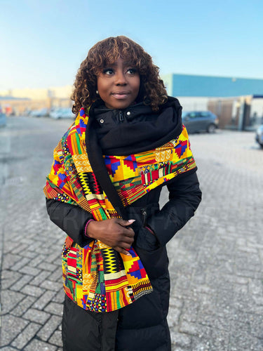 Warmer Schal mit afrikanischem Print Unisex - Gelb / Grüne kente