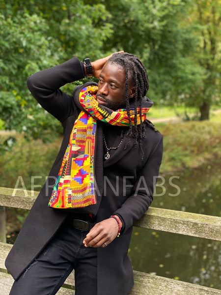 Warmer Schal mit afrikanischem Print Unisex - Gelb / Grüne kente