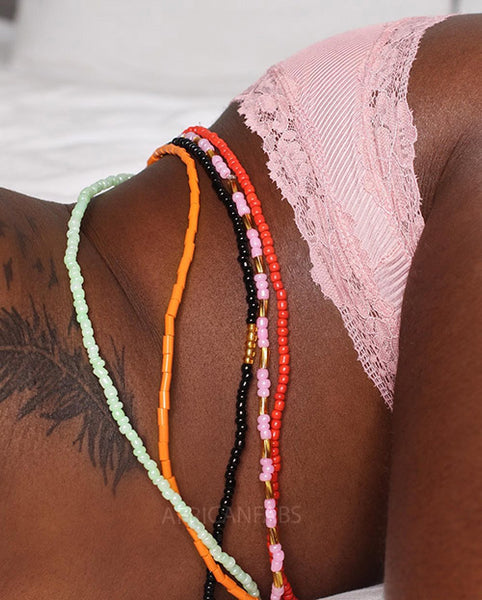 Waist Beads / Afrikanische Taillenkette - Keke - Blau (Traditionelle nicht elastische Schnur)
