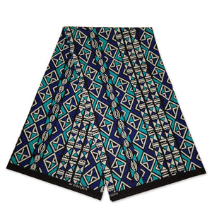 Afrikanischer Print Stoff - Blau / Türkis Bogolan / Mud cloth