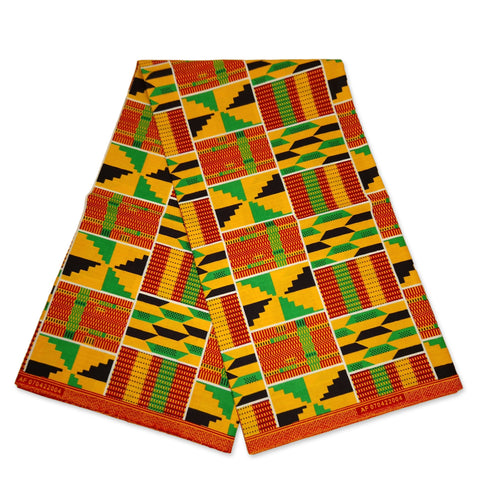 Afrikanischer Kente-Stoff Grün Gelbe kente print AF-4005 - 100% Baumwolle