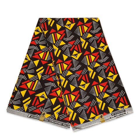 Afrikanischer Stoff - Schwarz / Rot / Gelbe triangles