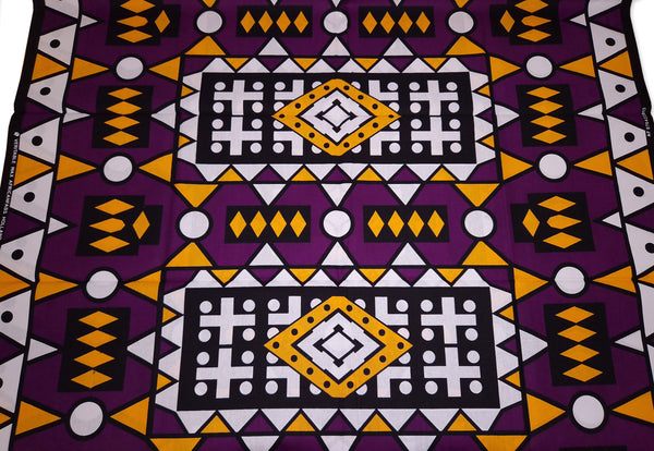 Afrikanischer Print Stoff - Lila Gelb Samakaka / Samacaca (Angola) - 100% Baumwolle