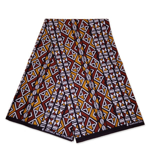 Afrikanischer Print Stoff - Senf / Weiss Bogolan / Mud cloth