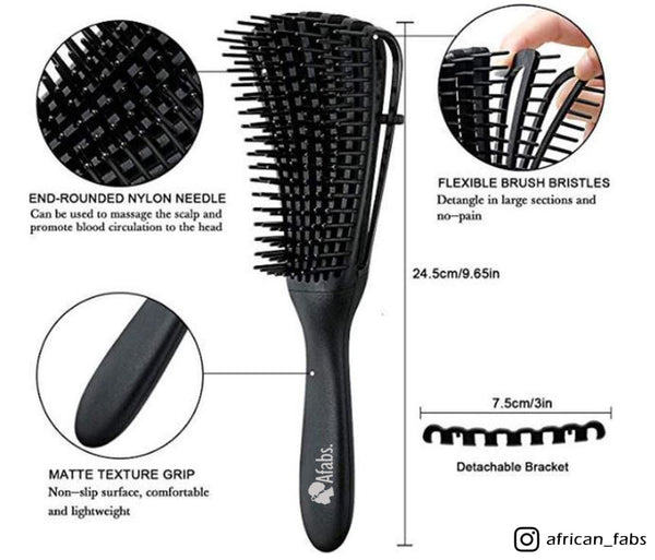 Afabs® Schwarze Anti-Tangle Haarbürste + Panther print Satin Bonnet | Entwirrungsbürste | Hair bonnet | Kamm für Locken | Lockenhaarbürste