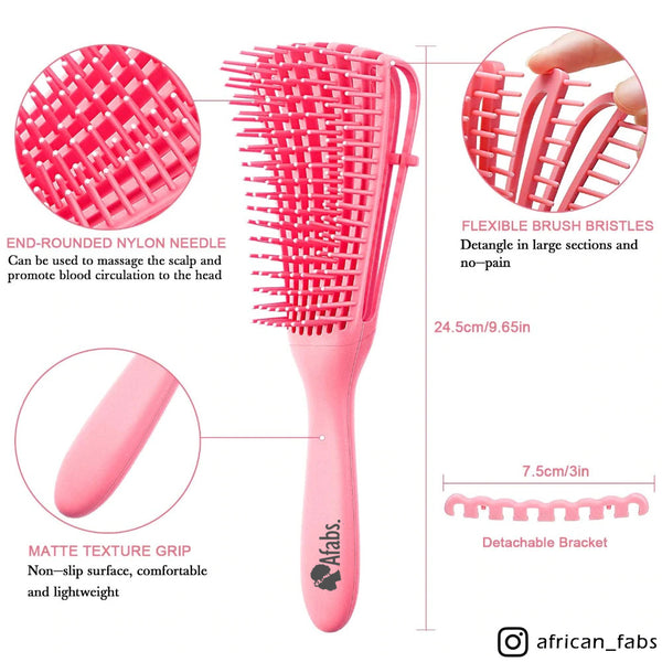 Afabs® Rosa Anti-Tangle Haarbürste + Schwarze Blumen Satin Bonnet | Entwirrungsbürste | Hair bonnet | Kamm für Locken | Lockenhaarbürste