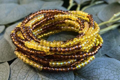 Waist Beads / Afrikanische Taillenkette - EKOSA- Gelb / Braun (elastisch)