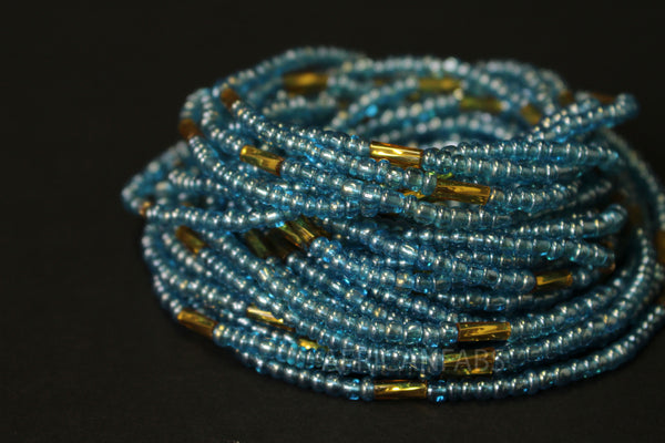 Waist Beads / Afrikanische Taillenkette - IZODUWA - Blau / gold (elastisch)