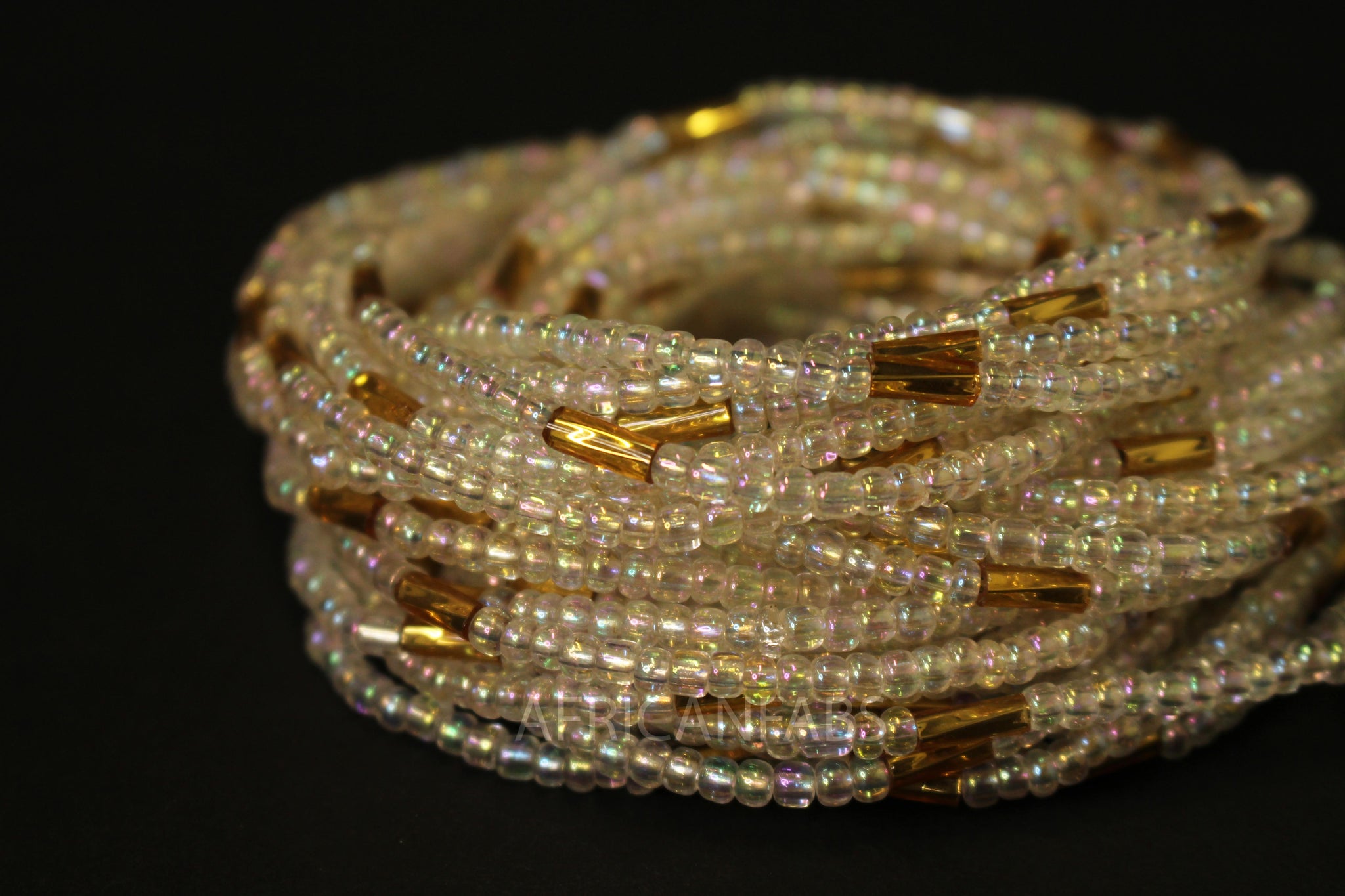 Waist Beads / Afrikanische Taillenkette - NEKPEN - Weiss / gold (elastisch)