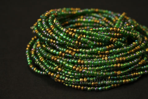 Waist Beads / Afrikanische Taillenkette - OGHOGHO - Grün / gold (elastisch)