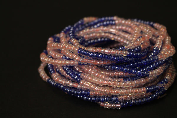 Waist Beads / Afrikanische Taillenkette - OSAYEMWENRE - Blau / Rosa (elastisch)