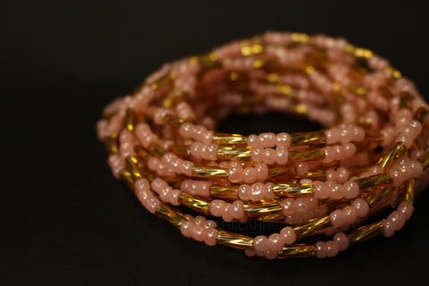 Waist Beads / Afrikanische Taillenkette - AGBUZA - Rosa / Gold (elastisch)