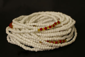 Waist Beads / Afrikanische Taillenkette - ADU - Weiß / Rot (elastisch)