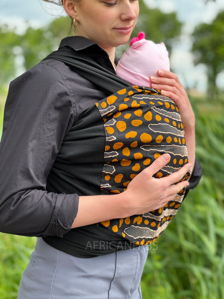 Babytragetuch mit afrikanischem Print / Baby sling / Tragetuch - Schwarz / braun Mud mit stripes