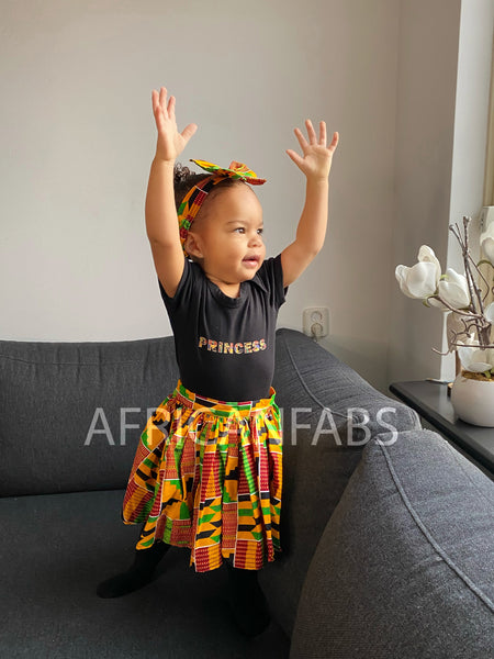 Afrikanischer Print Kinderrock + Stirnband mit Schleife Set in Kente print ( 1 - 10 Jahre alt )