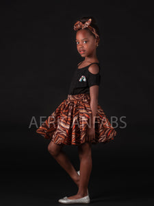 Afrikanischer Print Kinderrock + Stirnband mit Schleife Set Braun ( 1 - 10 Jahre alt )