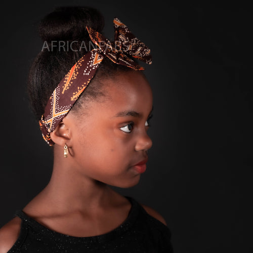 Afrikanischer Print Kinderrock + Stirnband mit Schleife Set Braun ( 1 - 10 Jahre alt )