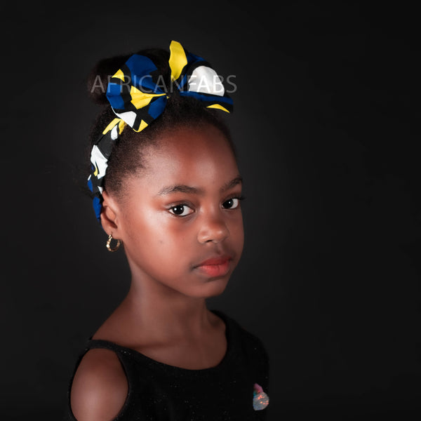 Afrikanischer Print Kinderrock + Stirnband mit Schleife Set Blaues Samakaka ( 1 - 10 Jahre alt )