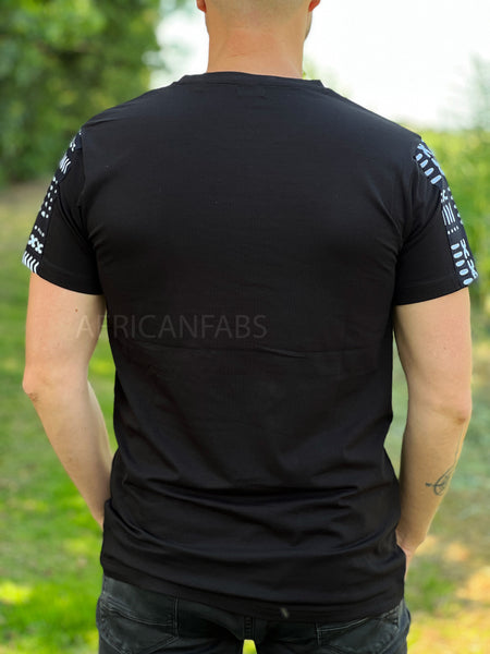 T-Shirt mit afrikanischem Druck - schwarz Bogolan-Ärmel und Brusttasche
