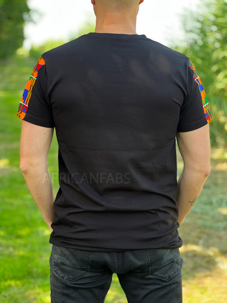 T-Shirt mit afrikanischem Druck - kente Bogolan-Ärmel und Brusttasche