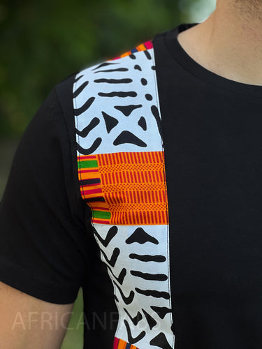 T-Shirt mit afrikanischem Druck - Weiss Bogolan Kente Reifen