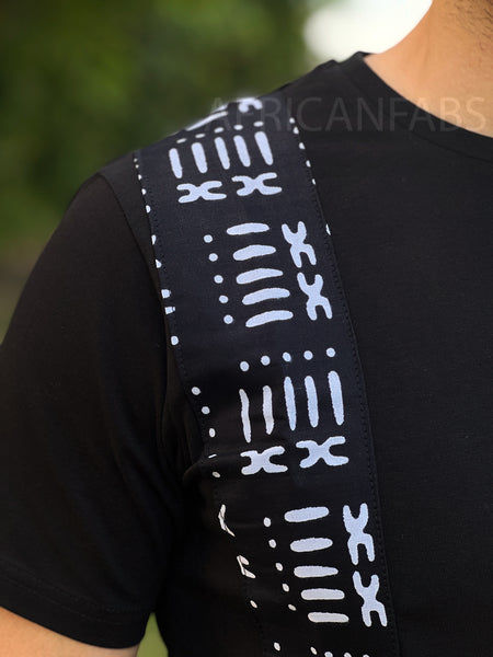 T-Shirt mit afrikanischem Druck - schwarz Bogolan-Reifen