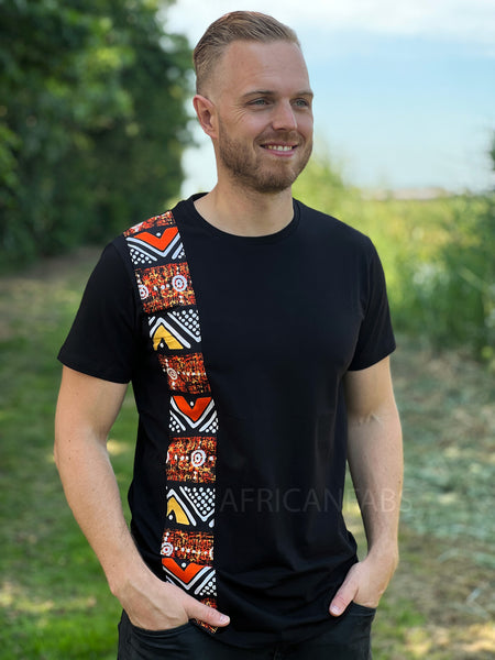 T-Shirt mit afrikanischem Druck - orange Bogolan-Reifen