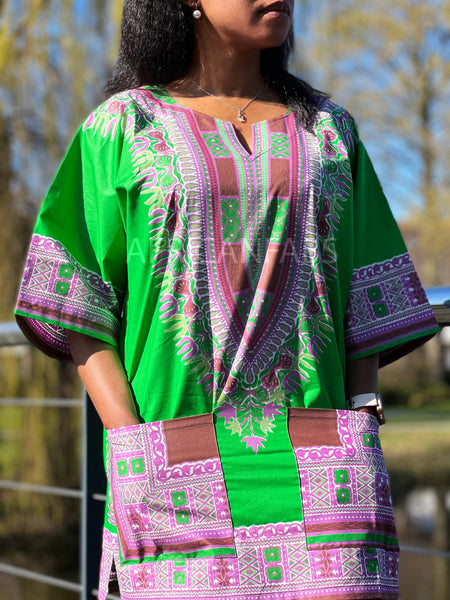 Dashiki Shirt / Dashiki Kleid - Grün - Afrikanisches Top - Unisex - Vlisco
