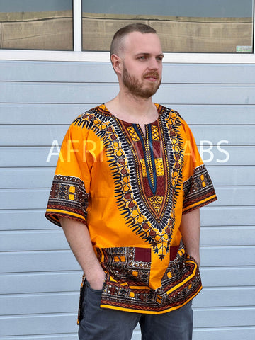 Dashiki Shirt / Dashiki Kleid - Orange - Afrikanisches Top - Unisex - Vlisco
