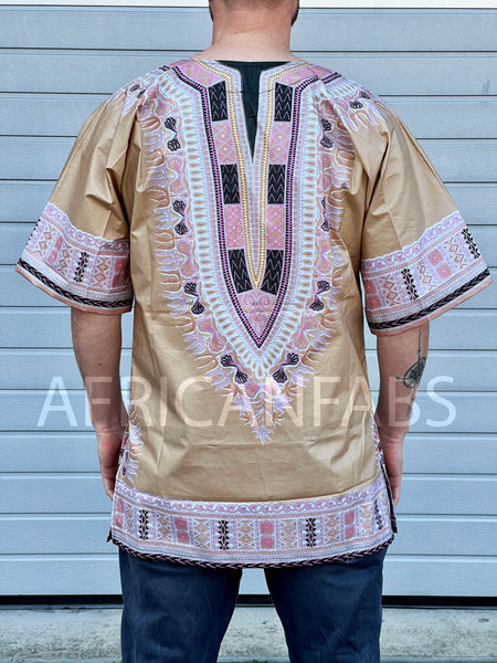 Dashiki Shirt / Dashiki Kleid - Beige - Afrikanisches Top - Unisex - Vlisco