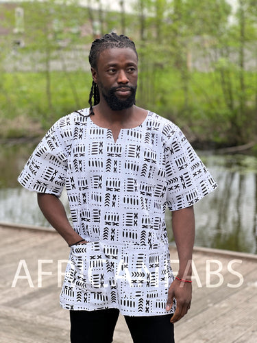 Dashiki Shirt / Dashiki Kleid - Bogolan Weiss  - Afrikanisches Top - Unisex
