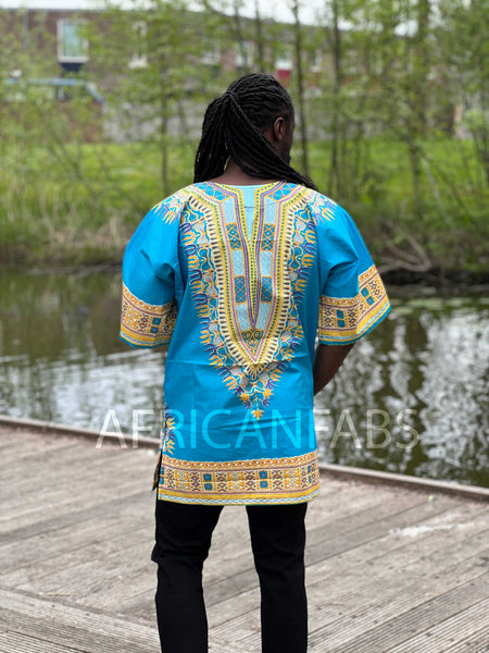 Dashiki Shirt / Dashiki Kleid - Blau - Afrikanisches Top - Unisex - Vlisco