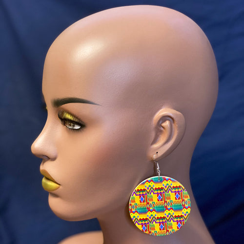 Gelb / Grüne kente print Oorbellen - Afrikanische Kente-Ohrringe