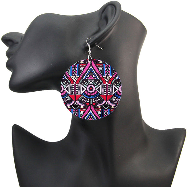 Rosa / Blaues Tribal print Ohrringe - Afrikanische Ohrringe