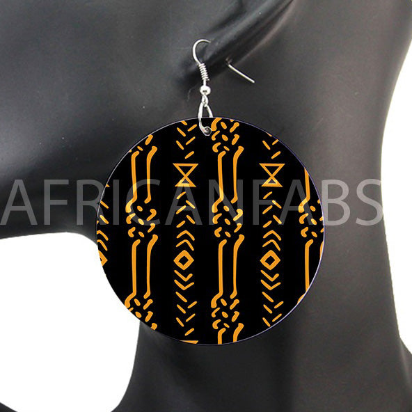 Schwarz Gelbe Bogolan - Afrikanische Ohrringe