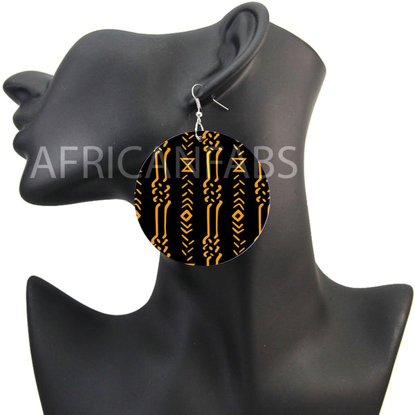Schwarz Gelbe Bogolan - Afrikanische Ohrringe