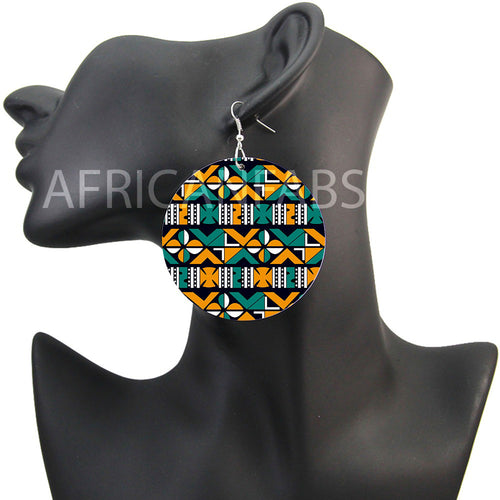 Türkis / Gelbe Kreuze Bogolan - Afrikanische Ohrringe