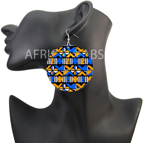 Blau / Gelbe Kreuze Bogolan - Afrikanische Ohrringe