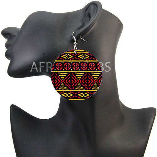 Rot / Gelbe Bogolan - Afrikanische Ohrringe